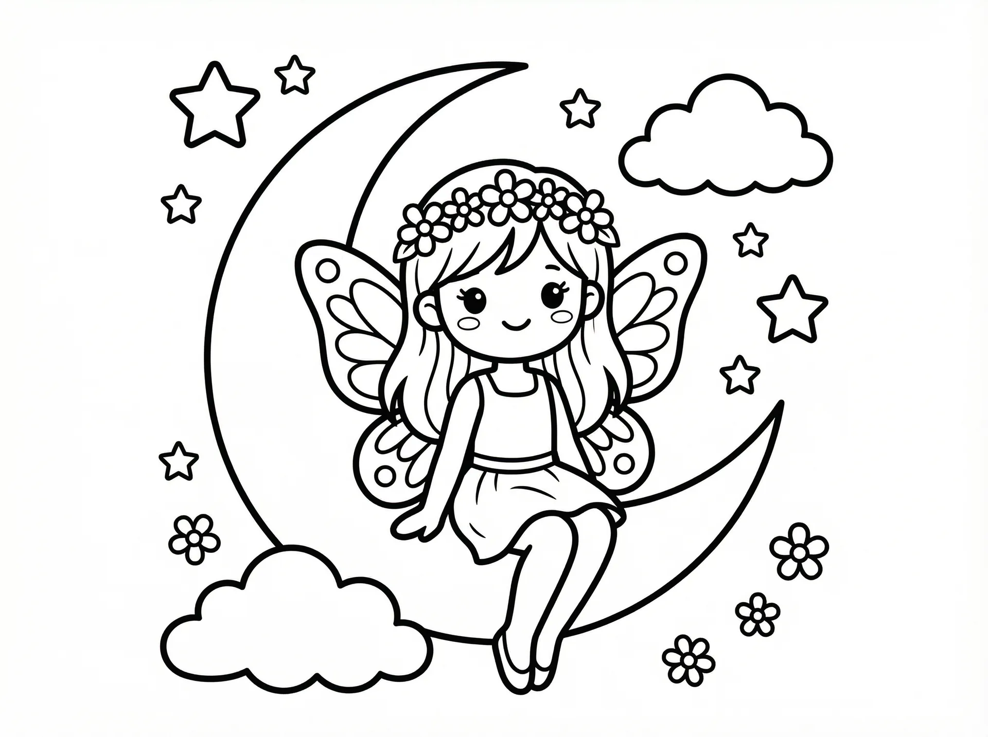 朱莉和茱莉亚 - 月亮上的蝴蝶翅膀精灵涂色线稿
